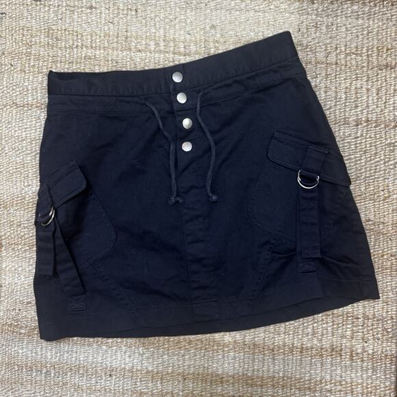 Vintage 90s Y2K Black Cotton Cargo Mini Skirt Ruched Snap Up Grunge Indie Goth 3 - Picture 6 of 7